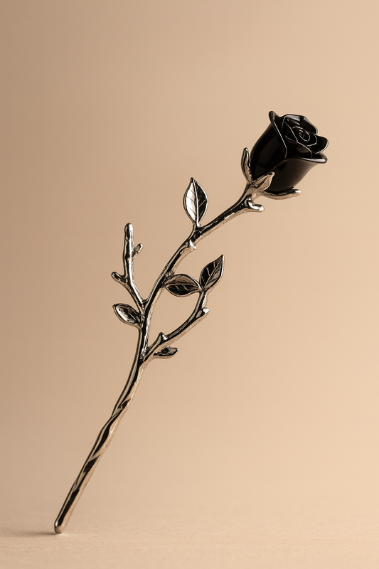 Eternal Red Rose Long Stem Ornament – 925 Sterling Silver Romantic Keepsake