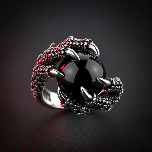 Dragon Claw Onyx Ring - 925 Sterling Silver Gothic Statement Jewelry