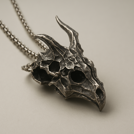Ancient Dragon Skull Pendant Necklace – 925 Sterling Silver (Unisex)