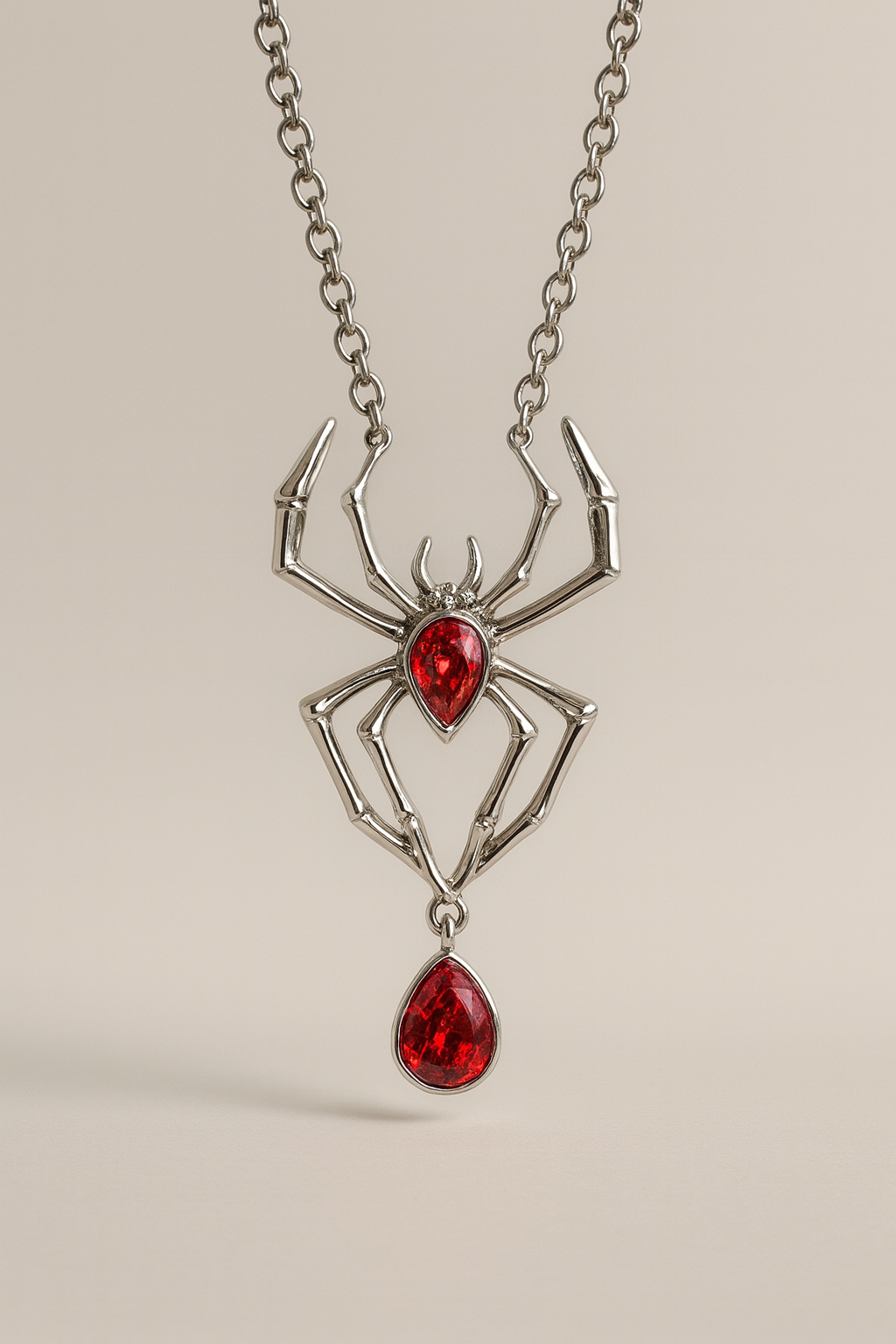 Crimson Spider Pendant Necklace – 925 Sterling Silver Gothic Arachnid Design