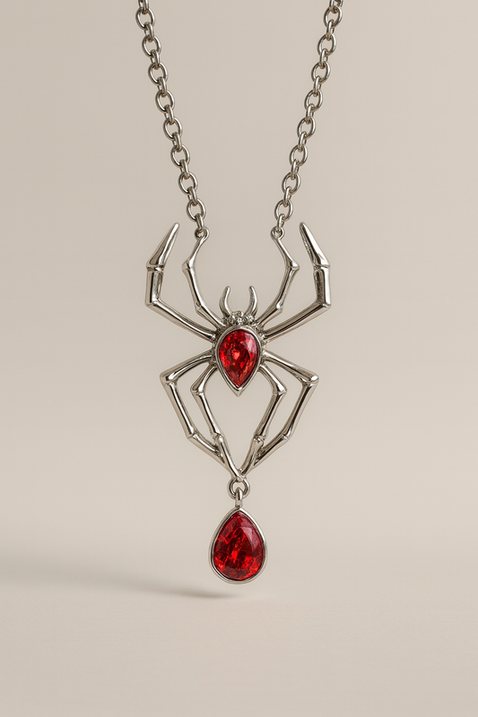 Crimson Spider Pendant Necklace – 925 Sterling Silver Gothic Arachnid Design